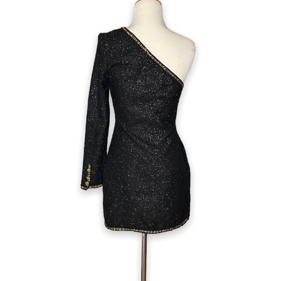 ZARA Black Gold One Shoulder Dress Blogger Favorite Size Small - Picture 7 of 10
